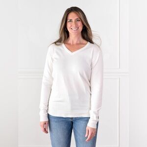 Amalli Talli Sweater for Tall Women, V-neck, Size Large, Cream
